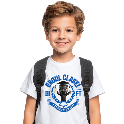 Educatie - Tricou Copii cu Cu Pantera Neagra, Invatarea E Vesela 100% Bumbac, Alb, 12 Ani