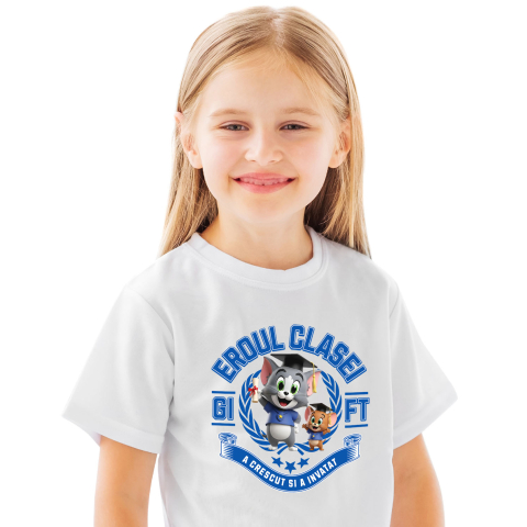 Educatie - Tricou Copii cu Cu Tom and Jerry, Invatarea E Vesela 100% Bumbac, Alb, 12 Ani