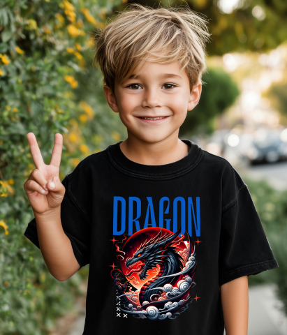 Tricou Femei, Barbati, Copii, Fata, Baiat, Unisex Personalizat Costum Dragon Chinezesc cu Coarne și Flăcări - Cultura Chinezească - Personalizat [2]