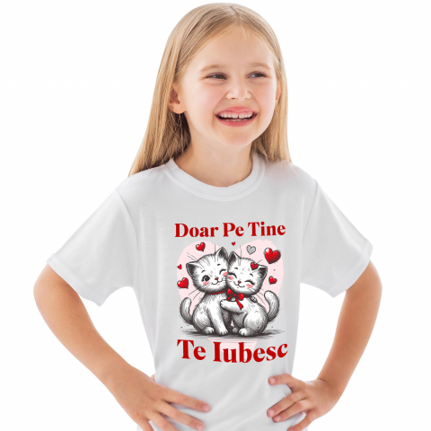 Tricou Femei, Barbati, Copii, Fata, Baiat, Unisex Personalizat Cuplu Pisici Albe Îndrăgostite cu Mesaj „Doar pe Tine Te Iubesc” – Cadou Personalizat pentru Valentine's Day [1]