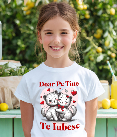 Tricou Femei, Barbati, Copii, Fata, Baiat, Unisex Personalizat Cuplu Pisici Albe Îndrăgostite cu Mesaj „Doar pe Tine Te Iubesc” – Cadou Personalizat pentru Valentine's Day [3]