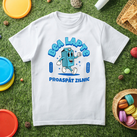 Tricou Femei, Barbati, Copii, Fata, Baiat, Unisex Personalizat „Cutie Veselă „Bea Lapte Proaspăt Zilnic” – Cadou Personalizat pentru Copii și Familie” [4]