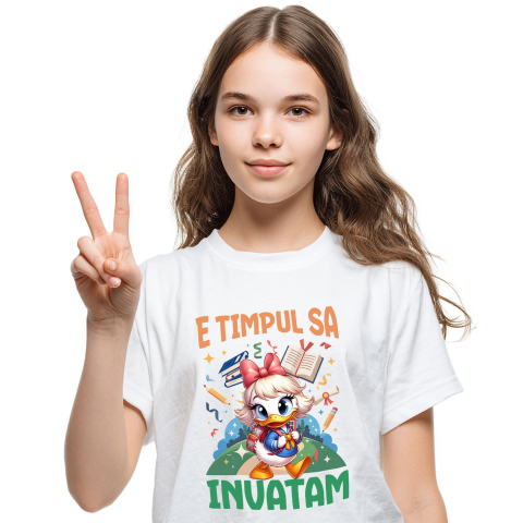 Educatie - Tricou Copii cu Daisy Si Lecțiile Fericirii 100% Bumbac, Alb, 10 Ani