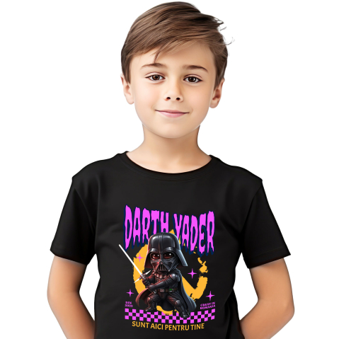 Tricouri - Tricou Copii cu Darth Vader Putere si Mister Disney 100% Bumbac, Negru, 12 Ani