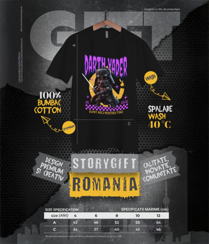 Tricou Copii cu Darth Vader Putere si Mister Disney 100% Bumbac, Negru, 12 Ani [5]
