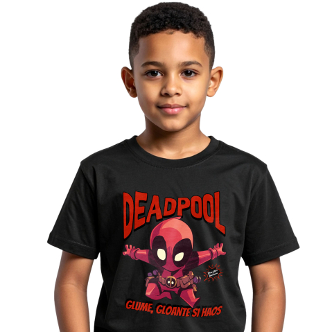 Tricouri - Tricou Copii cu Deadpool pe urmele misiunii 100% Bumbac, Negru, 10 Ani