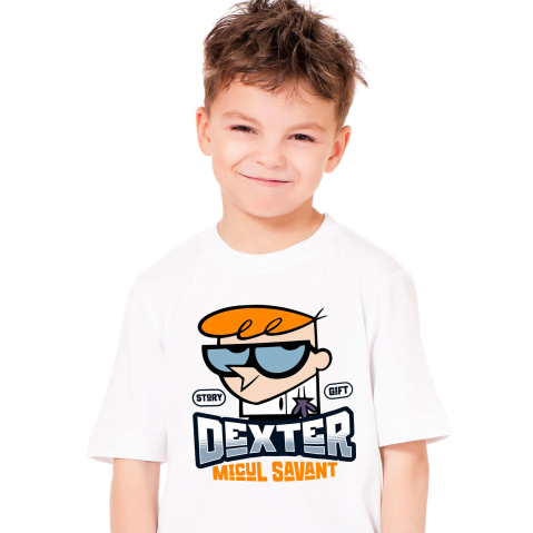 Tricouri - Tricou Copii cu Dexter si inventiile magic 100% Bumbac, Alb, 4 Ani
