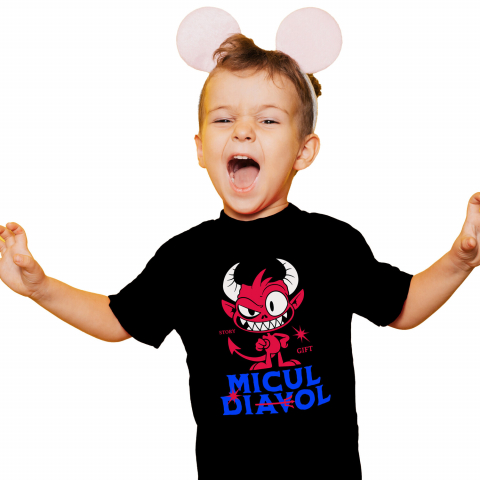 HALLOWEEN - Tricou Femei, Barbati, Copii, Fata, Baiat, Unisex Personalizat Diavol Fericit cu Coarne Lungi | Cadou Halloween Jucăuș pentru Familie