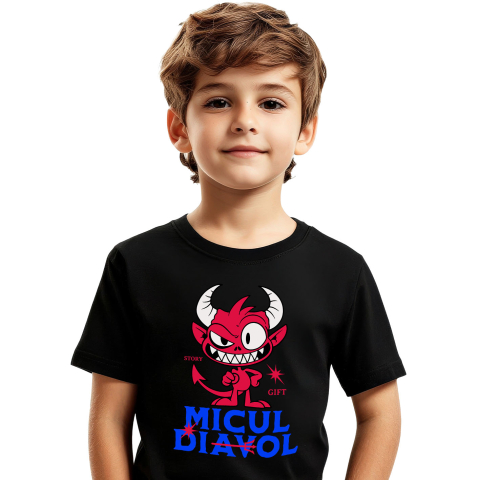 Tricou Femei, Barbati, Copii, Fata, Baiat, Unisex Personalizat Diavol Fericit cu Coarne Lungi | Cadou Halloween Jucăuș pentru Familie [1]