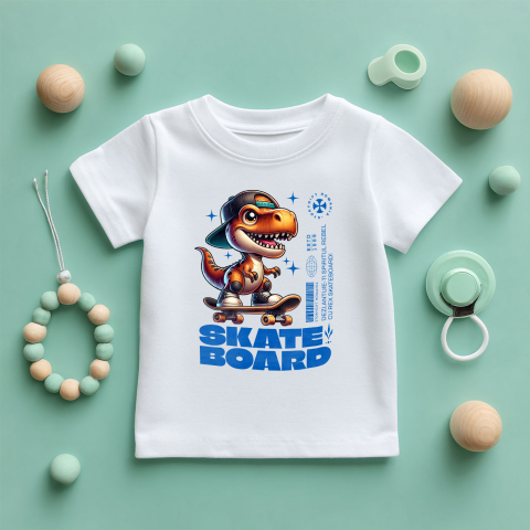 Tricou Femei, Barbati, Copii, Fata, Baiat, Unisex Personalizat Dinozaur Skateboard Cu Șapcă – Design Urban Vesel [4]