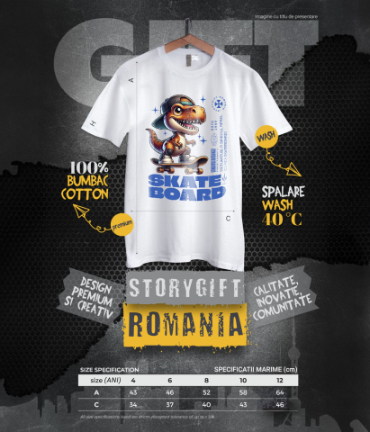 Tricou Femei, Barbati, Copii, Fata, Baiat, Unisex Personalizat Dinozaur Skateboard Cu Șapcă – Design Urban Vesel [5]