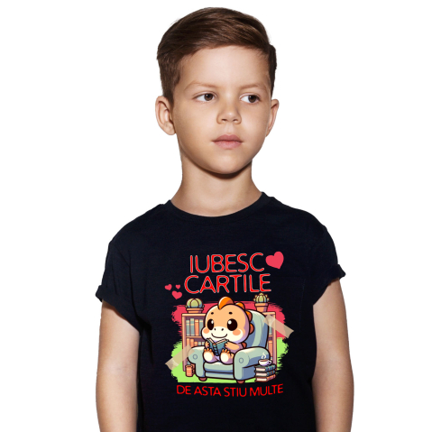 Educatie - Tricou Femei, Barbati, Copii, Fata, Baiat, Unisex Personalizat Tricou Personalizat Dinozaur - "Iubesc Cărțile, De Asta Știu Multe" | Cadou pentru Cititori și Iubitori de Educație