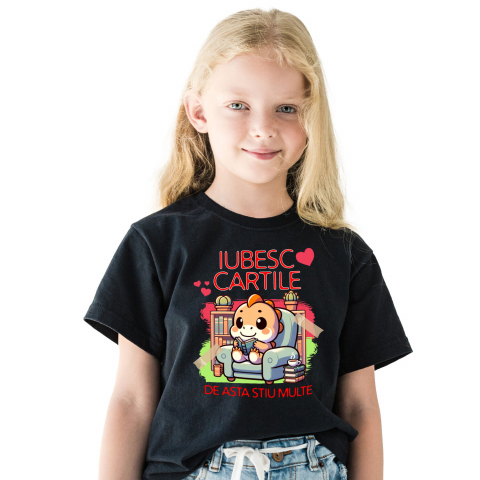 EDUCATIE - Tricou Femei, Barbati, Copii, Fata, Baiat, Unisex Personalizat Tricou Personalizat Dinozaur - "Iubesc Cărțile, De Asta Știu Multe" | Cadou pentru Cititori și Iubitori de Educație