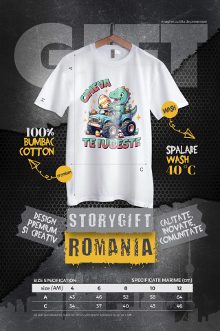 Tricou Femei, Barbati, Copii, Fata, Baiat, Unisex Personalizat "Dinozaur Vesel în Mașină de Teren cu Oua Colorate – Cineva te Iubește, Cadou Paște" [3]