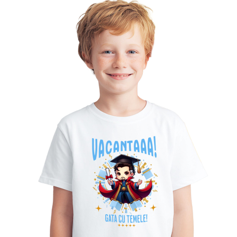 Educatie - Tricou Copii cu Doctor Strange Sub Soare: Magie si Diplome 100% Bumbac, Alb, 10 Ani