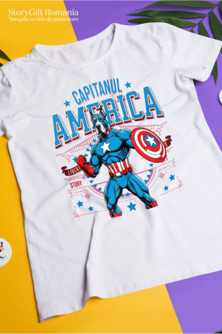 Tricou Femei, Barbati, Copii, Fata, Baiat, Unisex Personalizat Great Dane în Costum de Captain America cu Pelerină - Cadou Personalizat pentru Copii și Iubitorii de Câini [2]