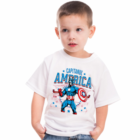 Tricou Femei, Barbati, Copii, Fata, Baiat, Unisex Personalizat Great Dane în Costum de Captain America cu Pelerină - Cadou Personalizat pentru Copii și Iubitorii de Câini