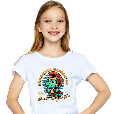 Tricou Femei, Barbati, Copii, Fata, Baiat, Unisex Personalizat Dragon Cu Armură Și Căpă De Gladiator – Cadou Personalizat Pentru Copii