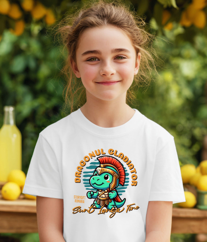 Tricou Femei, Barbati, Copii, Fata, Baiat, Unisex Personalizat Dragon Cu Armură Și Căpă De Gladiator – Cadou Personalizat Pentru Copii [2]