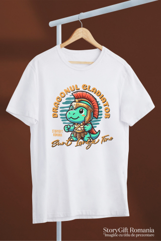 Tricou Femei, Barbati, Copii, Fata, Baiat, Unisex Personalizat Dragon Cu Armură Și Căpă De Gladiator – Cadou Personalizat Pentru Copii [2]