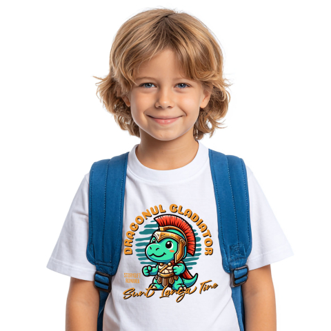 Tricou Femei, Barbati, Copii, Fata, Baiat, Unisex Personalizat Dragon Cu Armură Și Căpă De Gladiator – Cadou Personalizat Pentru Copii [1]
