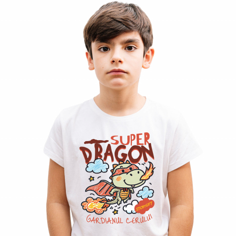 Tricou Femei, Barbati, Copii, Fata, Baiat, Unisex Personalizat Dragon cu Pelerină și Mască - Super Erou Gardianul Cerului pentru Copii [1]