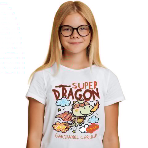 Supereroi - Tricou Femei, Barbati, Copii, Fata, Baiat, Unisex Personalizat Dragon cu Pelerină și Mască - Super Erou Gardianul Cerului pentru Copii
