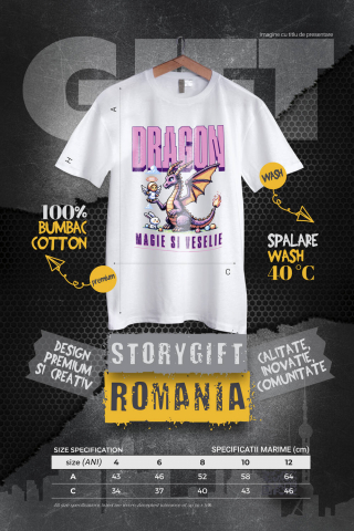 Tricou Femei, Barbati, Copii, Fata, Baiat, Unisex Personalizat Dragon Mov Animat cu Înger și Iepure - Cadouri Personalizate Magice și Vesele [3]