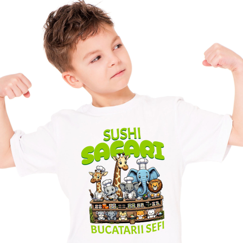Mancare - Tricou Femei, Barbati, Copii, Fata, Baiat, Unisex Personalizat Cadou personalizat cu bucătari animaliere și sushi pentru copii | Desene animate și cultură asiatică