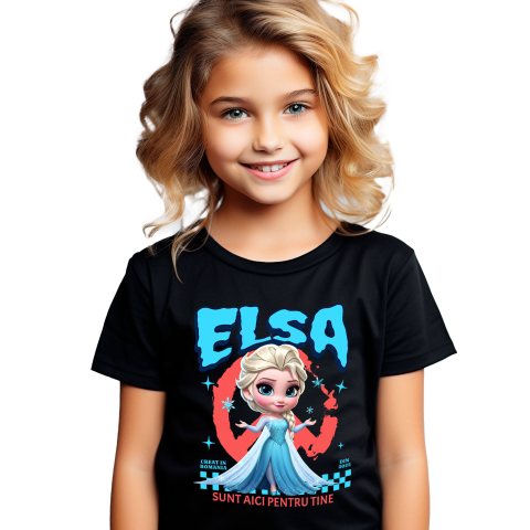 Tricouri - Tricou Copii cu Elsa Aventuri si Poveste Disney 100% Bumbac, Negru, 10 Ani