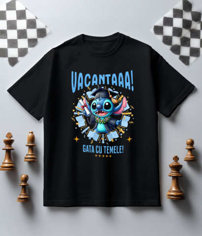 Tricou Copii cu Explorari de Vacanta cu Stitch si Diplome 100% Bumbac, Negru, 8 Ani [4]