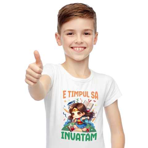 Educatie - Tricou Copii cu Explorari si Zambete cu Wonder Woman 100% Bumbac, Alb, 8 Ani