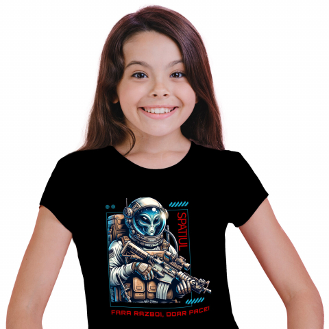 Tricou Femei, Barbati, Copii, Fata, Baiat, Unisex Personalizat Extraterestru în Costum Spațial - Mesaj de Pace - Cadouri Personalizate Sci-Fi [1]