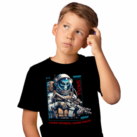 BASME - Tricou Femei, Barbati, Copii, Fata, Baiat, Unisex Personalizat Extraterestru în Costum Spațial - Mesaj de Pace - Cadouri Personalizate Sci-Fi