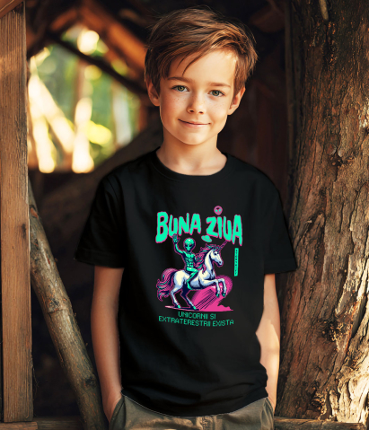 Tricou Femei, Barbati, Copii, Fata, Baiat, Unisex Personalizat Extraterestru pe Unicorn – Lume Paralelă Cadou Personalizat pentru Copii și Familie [2]