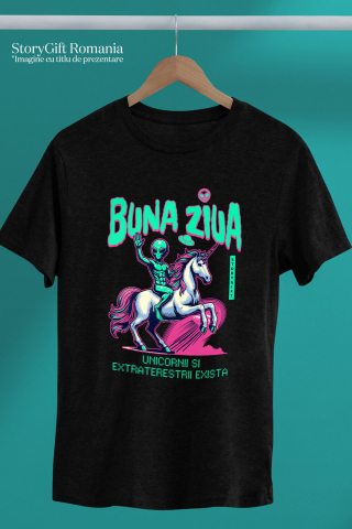 Tricou Femei, Barbati, Copii, Fata, Baiat, Unisex Personalizat Extraterestru pe Unicorn – Lume Paralelă Cadou Personalizat pentru Copii și Familie [2]
