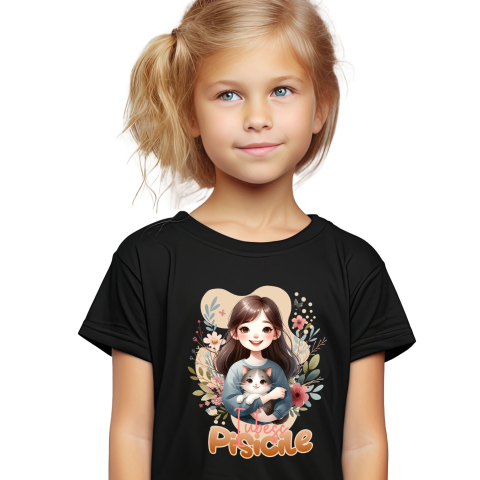 Mama - Tricou Femei, Barbati, Copii, Fata, Baiat, Unisex Personalizat Decor Personalizat - Fată cu Pisică Pufoasă și Mesaj „Iubesc Pisicile”