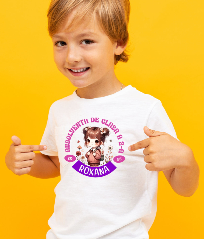 Tricou Femei, Barbati, Copii, Fata, Baiat, Unisex Personalizat Fată Școlăriță cu Breton și Rucsac Personalizat „Absolvent de Clasa a 2-a Roxana” - Cadou Educațional [3]