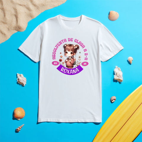 Tricou Femei, Barbati, Copii, Fata, Baiat, Unisex Personalizat Fată Școlăriță cu Breton și Rucsac Personalizat „Absolvent de Clasa a 2-a Roxana” - Cadou Educațional [4]