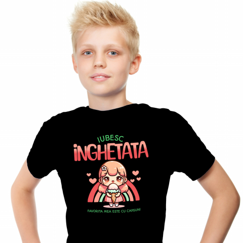 Tricou Femei, Barbati, Copii, Fata, Baiat, Unisex Personalizat Fată Stil Animat cu Înghețată Cornet – Cadou Personalizat pentru Copii și Familie