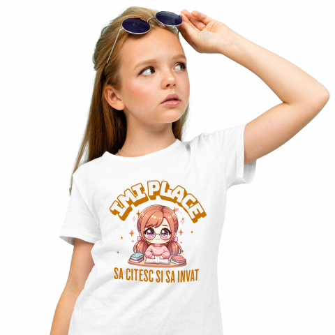 Tricou Femei, Barbati, Copii, Fata, Baiat, Unisex Personalizat Tricou Personalizat Fata Anime – "Imi Place Sa Citesc si Sa Invat" | Cadou Educativ pentru Iubitori de Carti [1]