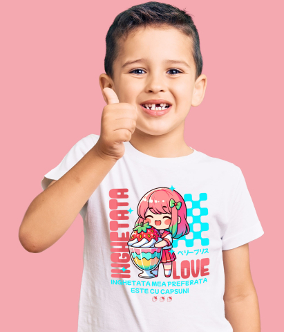 Tricou Femei, Barbati, Copii, Fata, Baiat, Unisex Personalizat Cadou personalizat pentru iubitorii de milkshake | Fata anime cu pahar imens de milkshake și căpșună [3]