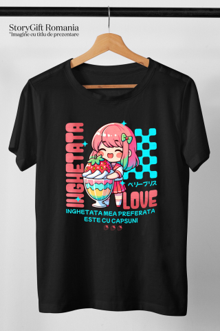 Tricou Femei, Barbati, Copii, Fata, Baiat, Unisex Personalizat Cadou personalizat pentru iubitorii de milkshake | Fata anime cu pahar imens de milkshake și căpșună [2]