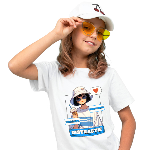 Retro - Tricou Femei, Barbati, Copii, Fata, Baiat, Unisex Personalizat Fata Stil Asiatic cu Pălărie și Înghețată - Cadou Personalizat Vacanță și Distracție