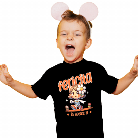 Tricou Femei, Barbati, Copii, Fata, Baiat, Unisex Personalizat Fată Veselă Animată cu Floare – Cadou Personalizat pentru Copii și Familie [1]