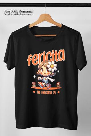 Tricou Femei, Barbati, Copii, Fata, Baiat, Unisex Personalizat Fată Veselă Animată cu Floare – Cadou Personalizat pentru Copii și Familie [2]