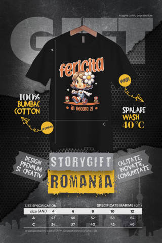 Tricou Femei, Barbati, Copii, Fata, Baiat, Unisex Personalizat Fată Veselă Animată cu Floare – Cadou Personalizat pentru Copii și Familie [3]