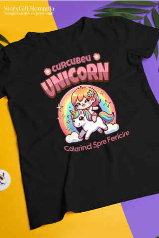 Tricou Femei, Barbati, Copii, Fata, Baiat, Unisex Personalizat Costum Unicorn Multicolor pentru Fete - Calarind Spre Fericire [2]