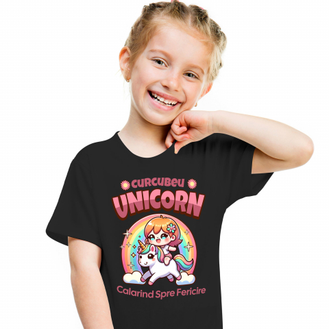 Tricou Femei, Barbati, Copii, Fata, Baiat, Unisex Personalizat Costum Unicorn Multicolor pentru Fete - Calarind Spre Fericire [1]