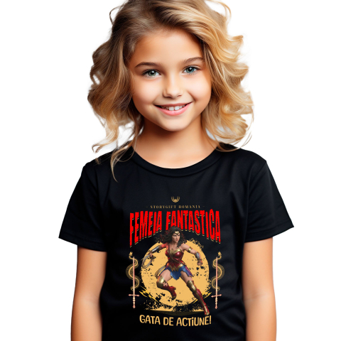 Desene Animate - Tricou Copii cu Femeia Fantastică - Magie și Acțiune Disney cu Superputeri 100% Bumbac, Negru, 12 Ani